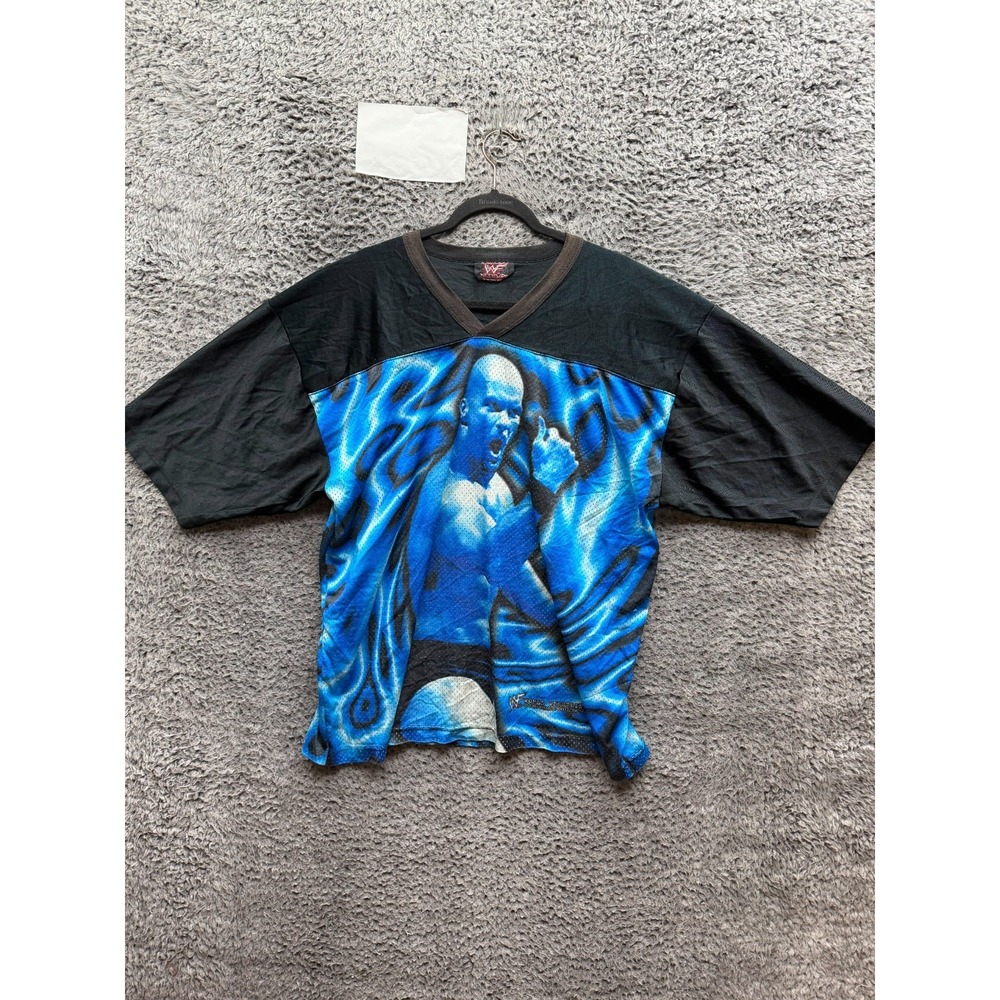 Vintage 1999 WWF Stone Cold Steve Austin Mesh Graphic V-Neck Jersey Size XL